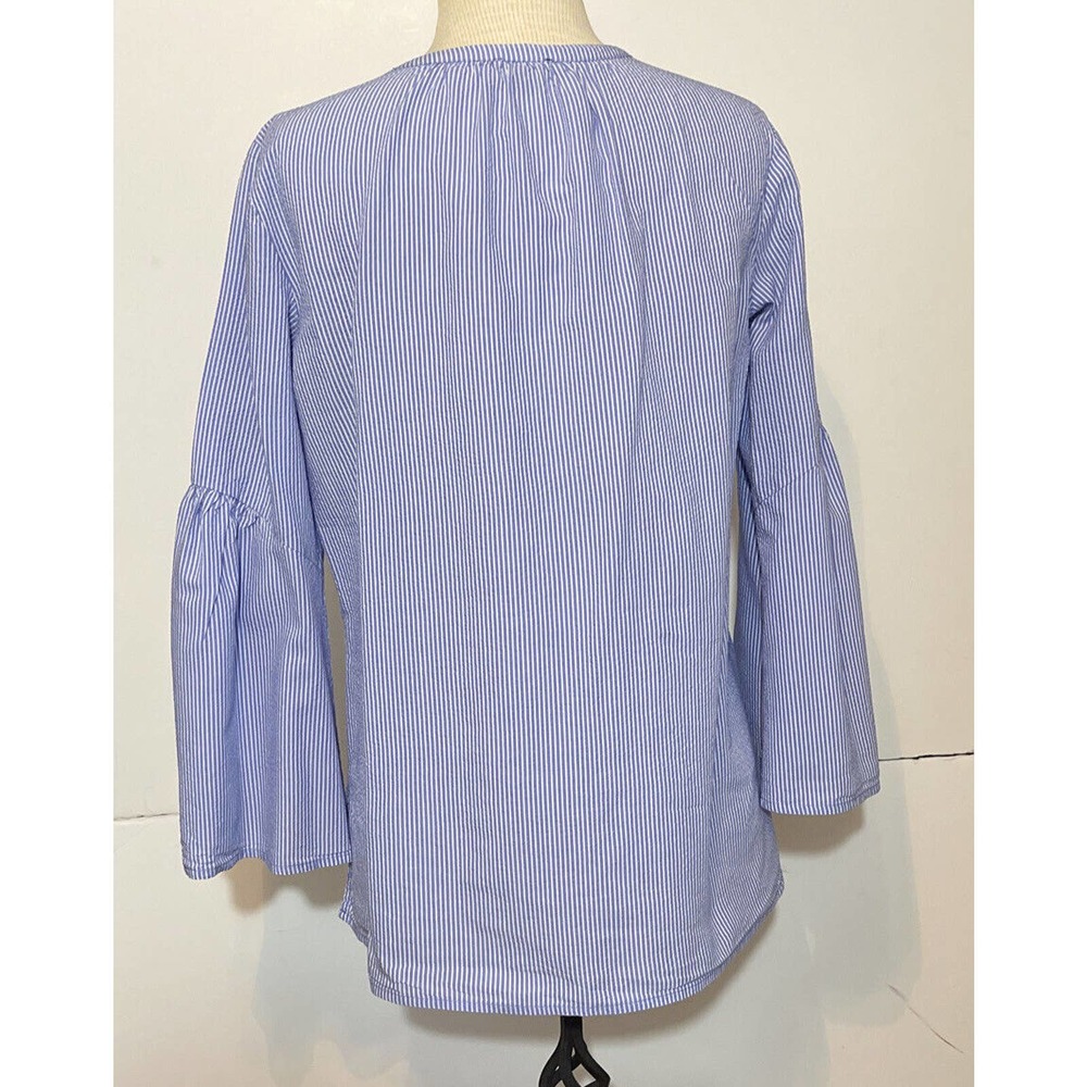 ANN TAYLOR Misses. S Cotton Lyocel Blouse Blue White Stripes - Picture 3 of 8